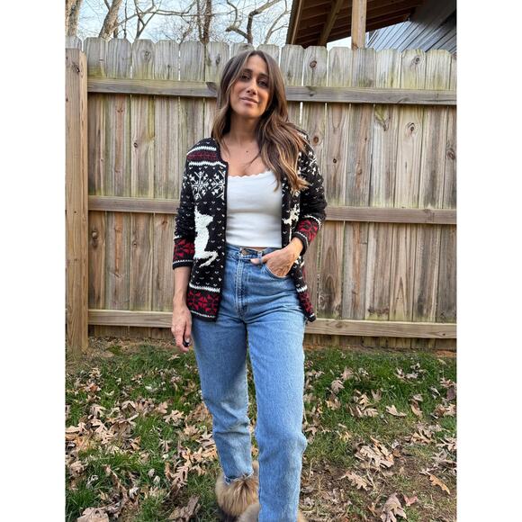 Vintage J.Jill Alpine Reindeer Cardigan Christmas Holiday Sweater - Picture 7 of 9